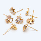 Shell Paved Flower Ear Posts, Plated Brass Stud Earrings