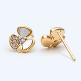 Shell Paved Flower Ear Posts, Plated Brass Stud Earrings