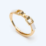 Adjustable Ring With Shell Paved and Pearl Peg