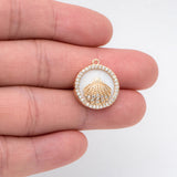 4pcs Shell Paved Round Charms CZ Disc Pendants DIY Jewelry Making (GB-2775)