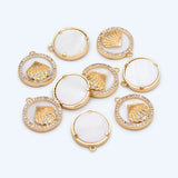 4pcs Shell Paved Round Charms CZ Disc Pendants DIY Jewelry Making (GB-2775)