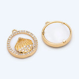 4pcs Shell Paved Round Charms CZ Disc Pendants DIY Jewelry Making (GB-2775)