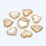 4pcs Shell Paved Heart Charms,18K Plated Brass Pendants