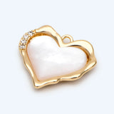 4pcs Shell Paved Heart Charms,18K Plated Brass Pendants