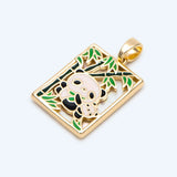 2 Pandas Bamboo Charms Enamel Rectangle Pendant DIY Jewelry Making