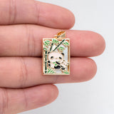 2 Pandas Bamboo Charms Enamel Rectangle Pendant DIY Jewelry Making