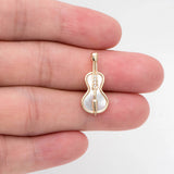 4pcs CZ Cello Pendants,18K Plated Brass, Shell Paved Charms, DIY Jewelry Making