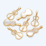 4pcs CZ Cello Pendants,18K Plated Brass, Shell Paved Charms, DIY Jewelry Making