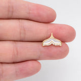 4pcs Shell Paved Whale Tail Charms, CZ Micro Paved Mermaid Tail Pendants