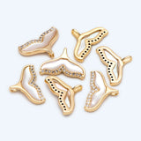 4pcs Shell Paved Whale Tail Charms, CZ Micro Paved Mermaid Tail Pendants