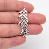 4pcs CZ Paved Leaf Charms 44x14mm, Jewelry Making DIY Supplies