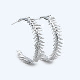 Feather Earring Studs, Rhodium Plated Brass, Round Circle Leaf Earring