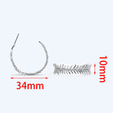 Feather Earring Studs, Rhodium Plated Brass, Round Circle Leaf Earring
