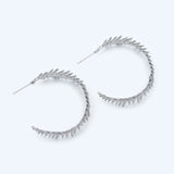 Feather Earring Studs, Rhodium Plated Brass, Round Circle Leaf Earring