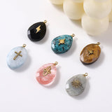 4pcs Stainless Steel Natural Stone Water Drop Charms Pendants