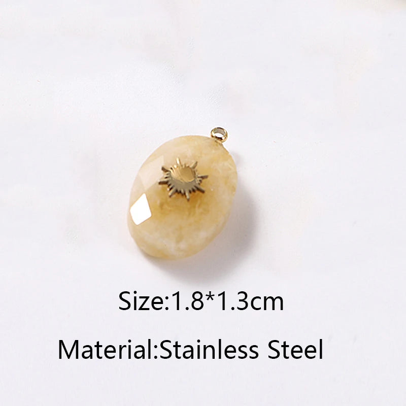 4pcs Stainless Steel Natural Stone Water Drop Charms Pendants