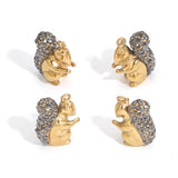 4pcs Stainless Steel 3D Squirrel Zircon Charms Pendants