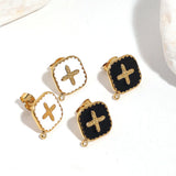 4pcs Stainless Steel Enamel Earring Posts with Loop Cross
