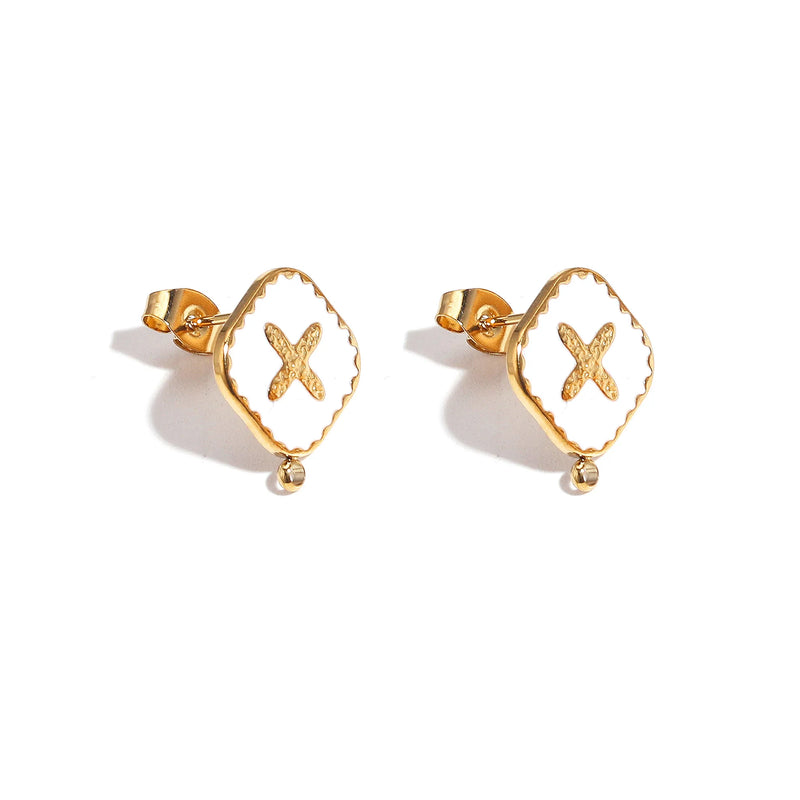4pcs Stainless Steel Enamel Earring Posts with Loop Cross