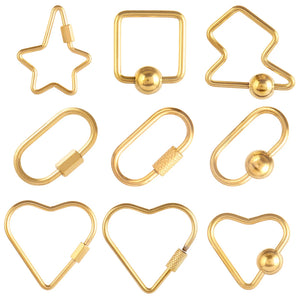 4pcs Stainless Steel Heart & Oval/Square Carabiner Clasps for DIY Jewelry