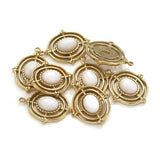 4pcs Stainless Steel Natural Stone Pendants DIY Retro Charms