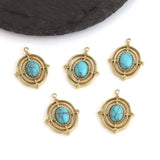 4pcs Stainless Steel Natural Stone Pendants DIY Retro Charms