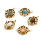 4pcs Stainless Steel Natural Stone Pendants DIY Retro Charms