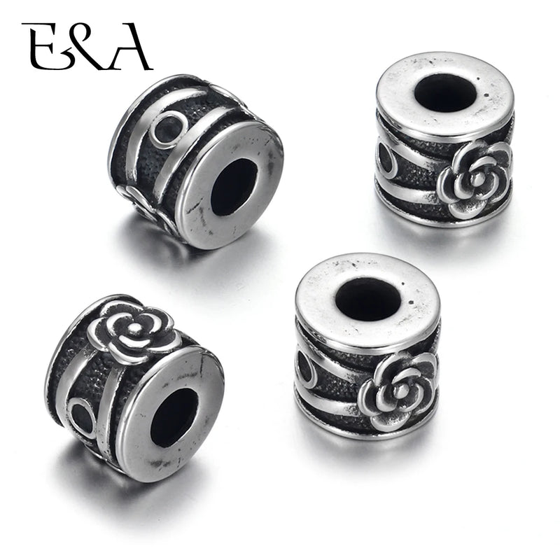 4pcs Stainless Steel Rose Flower Beads for 5mm Leather Cord Bracelet Making