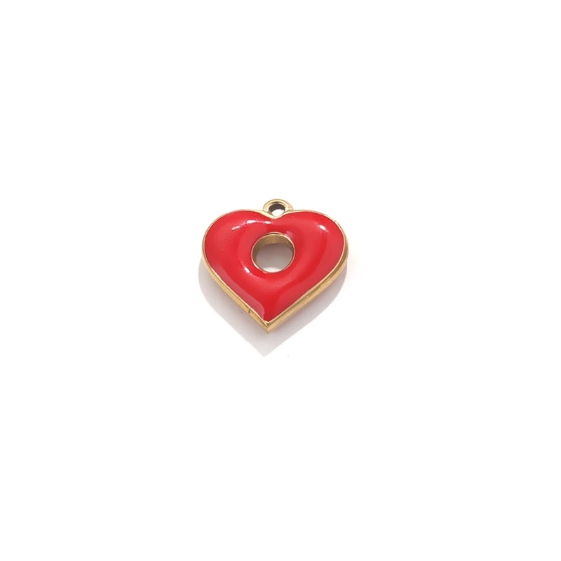 4Pcs Stone Stainless Steel Peach Heart Enamel Charms for DIY Earrings