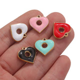 4Pcs Stone Stainless Steel Peach Heart Enamel Charms for DIY Earrings