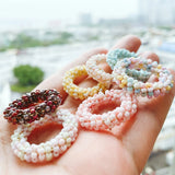 4pcs Colorful Beaded Hoops Summer Beach Boho Hoop Findings