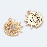 4pcs Sun Moon Charms 16x19mm 18K Plated CZ Pendants (GB-1947)