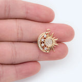 4pcs Sun Moon Charms 16x19mm 18K Plated CZ Pendants (GB-1947)