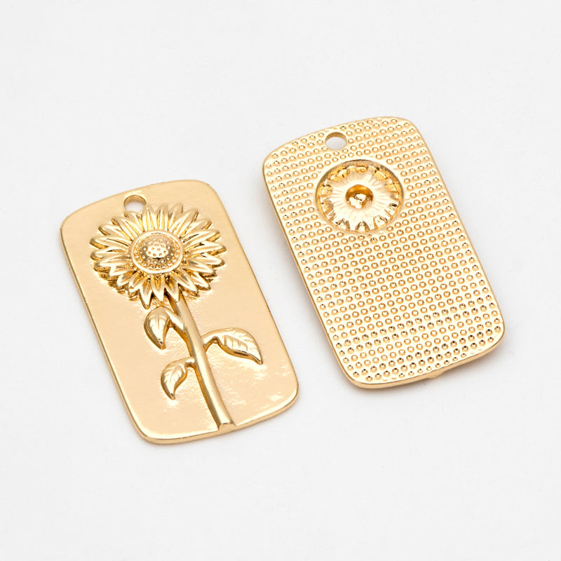 4pcs Sunflower Charm Rectangle Flower Pendants