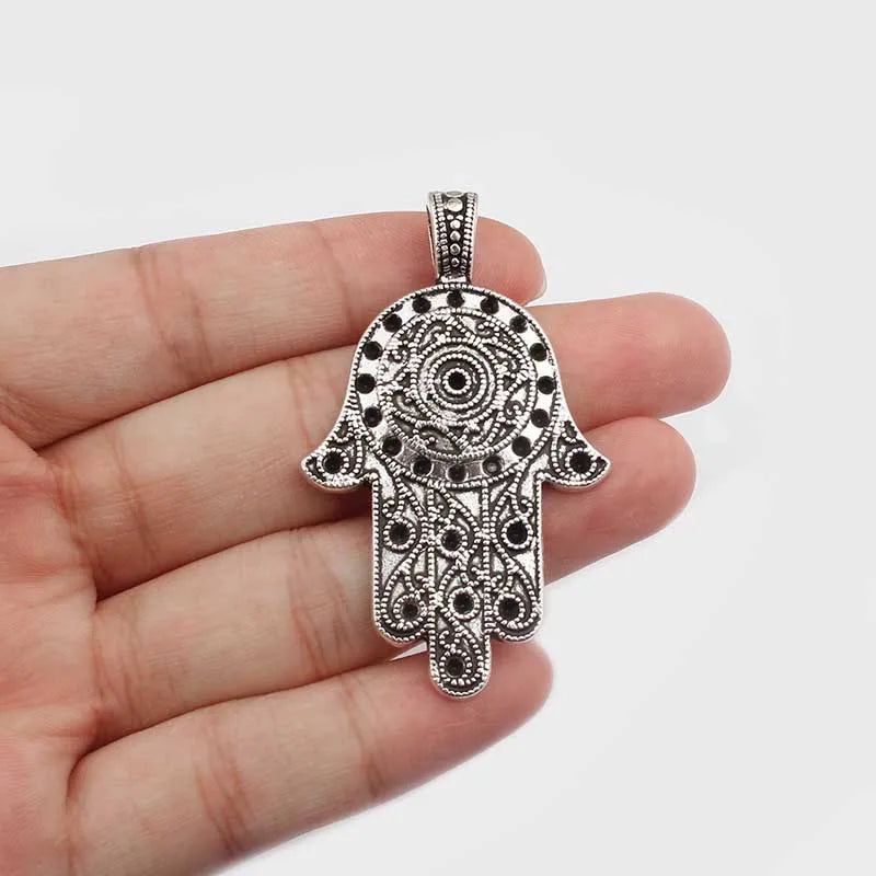 4pcs Tibetan Silver Hamsa Hand Charms Pendants 32*54mm