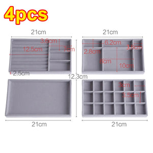 4pcs Velvet Stackable Jewelry Tray Case Organizer Box