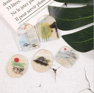 4pcs Wash Painting Chinese Painting Polymer Charms Earring DIY Jewelry
