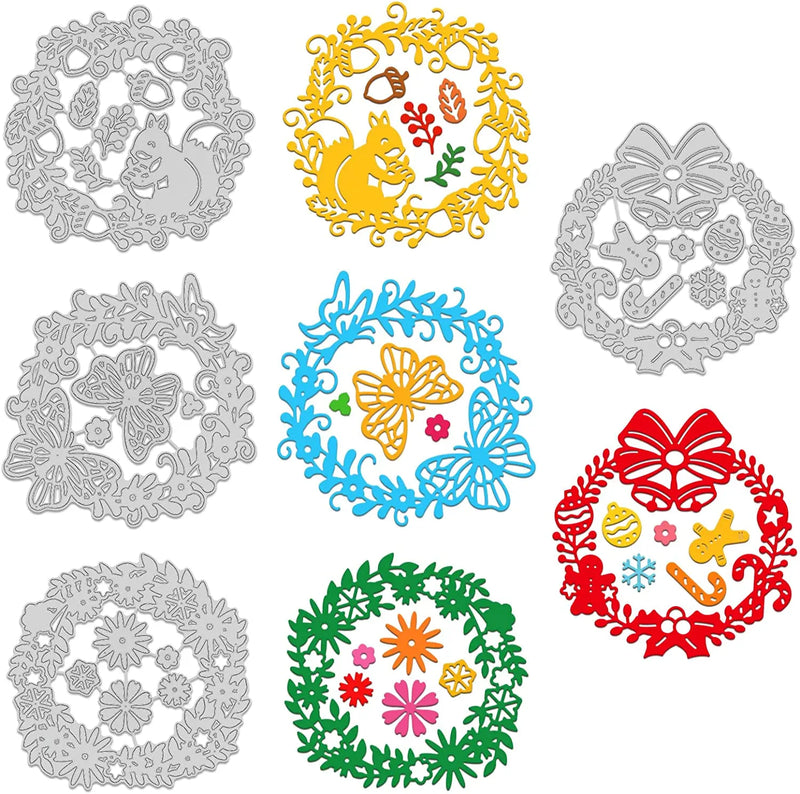 4pcs Wreath Cutting Dies Christmas Autumn Flower Template Mold DIY Scrapbooking