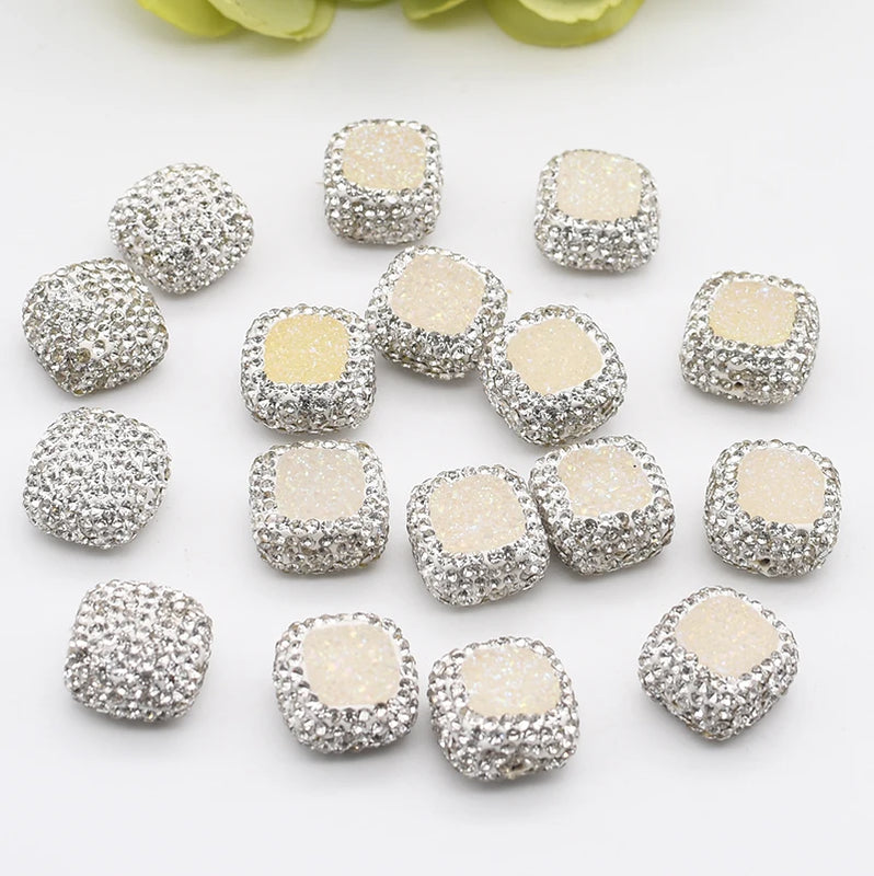 4pcs/lot 15x15mm Yellow Beads Trimmed With Crystal Zircon