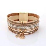 Magnetic Buckle PU Leather Multilayer Charm Bracelet