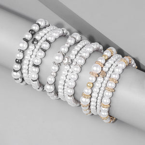4pcs Heart Charm Bracelet Pearl Metal Spacer Bead Vintage Female Bangle