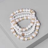 4pcs Heart Charm Bracelet Pearl Metal Spacer Bead Vintage Female Bangle