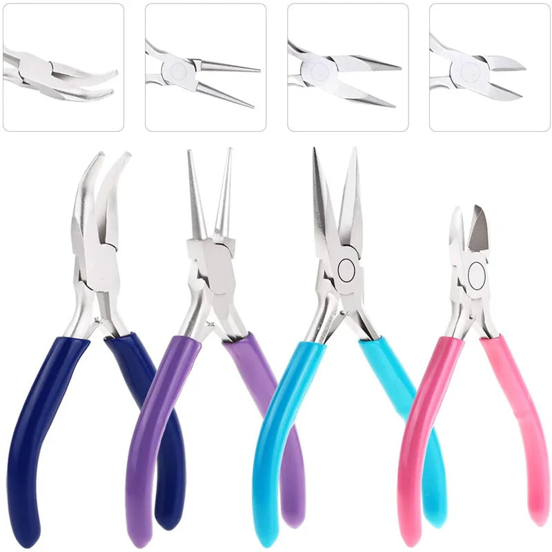 4pcs Mini Round Nose Pliers Kit Chain Nose Pliers Copper Wire Clip Cutter