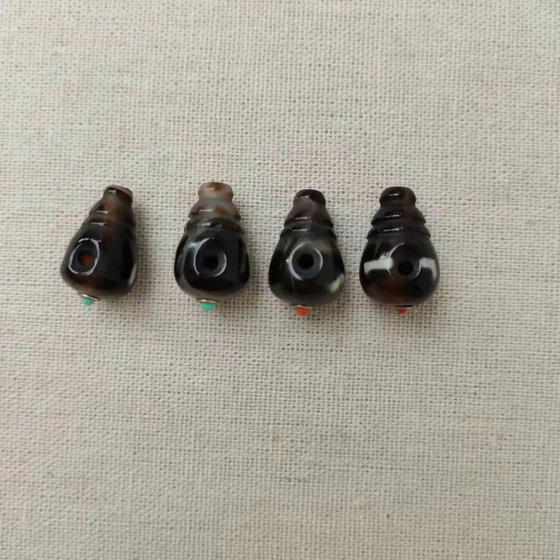 4pcs Natural Dzi Beads Carved Buddha Head Inlaid Turquoise Agate Bulk