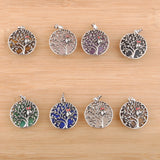 Natural Stone Dangle Pendants Tree of Life Round Beads Jewelry Gift
