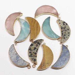 4pcs Natural Stone Crescent Moon Necklace Pendant Unisex Reiki Charms