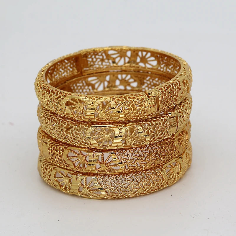 4pcs Saudi Arabic 24K Bracelets African Bangles Wedding Jewelry