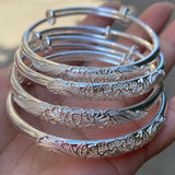 4pcs Silver Plated Adjustable Bracelets Hollow Bangles for Women