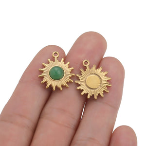 4pcs Stainless Steel Sun Flower Charms Natural Stone Pendants for DIY Jewelry