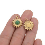 4pcs Stainless Steel Sun Flower Charms Natural Stone Pendants for DIY Jewelry